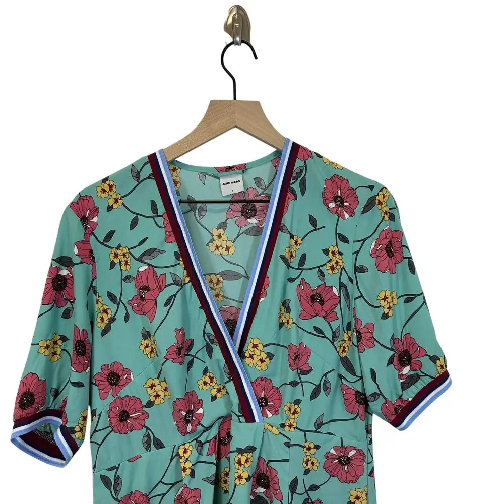 Jane Wood Floral Faux wrapped Turquoise Floral dress Women’s Size 12-14 - Picture 2 of 9